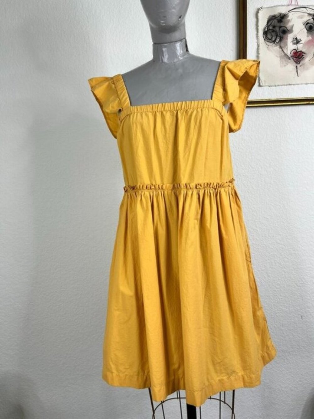 Madewell Flutter Sleeve Square Neck Tiered Mini Dress